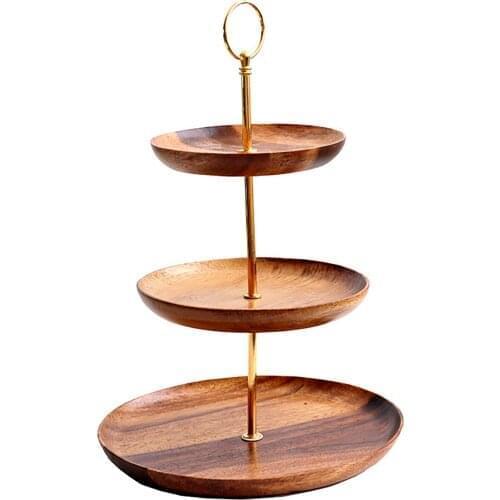 Plate Dessert Tray Fruit Serving Stand Snack Bar Wooden Creative Party For Cupcakes Fruits Rack Home Three-layer Round Platter