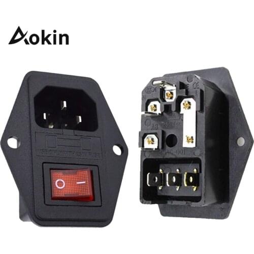 10A 250V Power Switch AC Part For 3D Printers Parts 3 in 1 Fuse Supply Socket Outlet Red Black Triple 3D Printers Parts