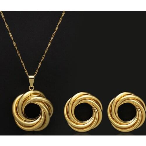 Gold Color Bead Jewelry sets dollar shape Pendant/Chain Necklace/Ball Earrings for Women Arab/Africa Ethiopian Jewelry