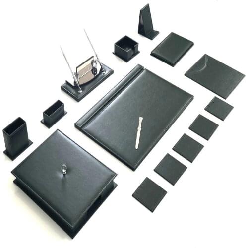 GREEN Color Business Office Desk Leather Mat Set Organizer Accessories (Office Supplies, Office Desktop Set,)