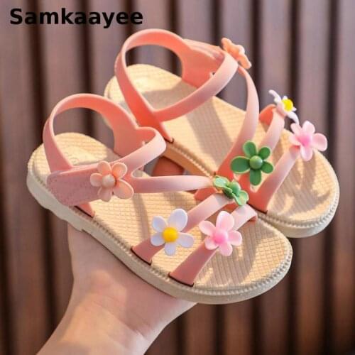 2-18y Children Sandals Kids Shoes Summer Baby Girls Princess Shoes Flowers Breathable Hollow Anti-Slip Pink Beach Footwear y15