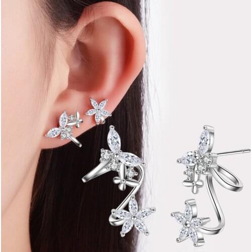 Hot Sale Wholesale 2018 Fashion Bowknot Design Shiny Zircon 925 Sterling Silver Stud Earrings for Women Jewelry Christmas Gift