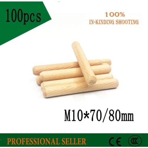 100Pcs M10*70 M10*80 Cabinet Drawer Round Fluted Craft Wood Wooden Dowel Pins Rods Furniture Fitting wooden dowel pins
