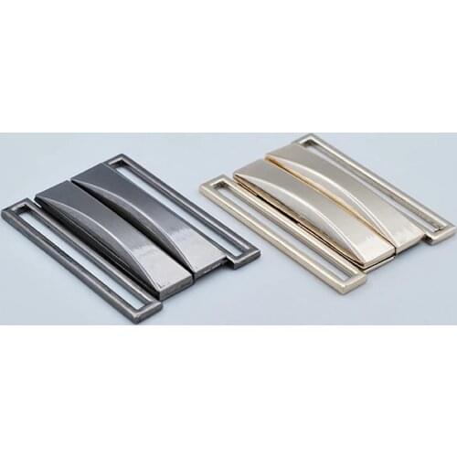 2 Pairs/lot Rectangle Belt Buckles Metal Fasten Buckle Button for Women Down Jacket Overcoat Decoration Diy Sewing Buttons Sup