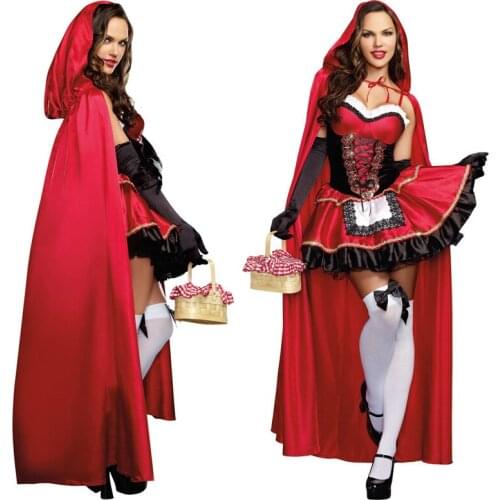 2021 Little Red Riding Hood Outfit Costume Adult Women Halloween Cosplay Fancy Dress
