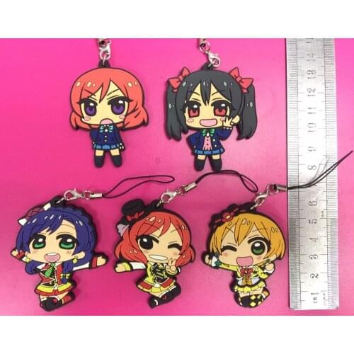 5pcs/lot Love Live Kotori Anime keychain Nico Rin Umi Maki Chika Dia Riko Yoshi kc Kunikida Kanan Rubber strap/phone charm