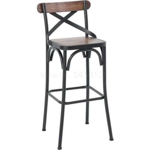 597 American wrought iron solid wood bar stool with back high chair bar chair bar chair cashier chair high stool