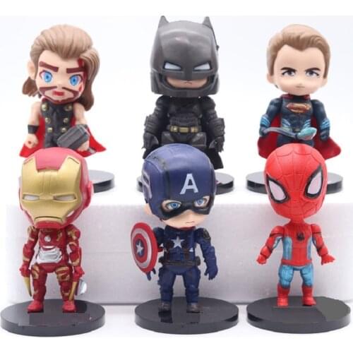 6pcs/set Disney Avengers Action Toys Marvels Anime Figure Thor Spider-Man Ironman Captain America Children Xmas Gift Car Decor