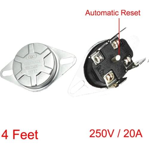 60 65 70 80 95 125 150 Degree 4 Feet Circular 4P KSD302X/T 250V 20A Automatic Reset Bipolar Heater Thermostat Temperature Switch