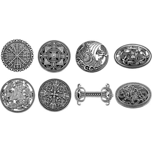 8 Pack Ethnic Style Viking Norse Shield Brooch Pin Buckle Clasp Clothes Fastener Cloak Pins for Women Men