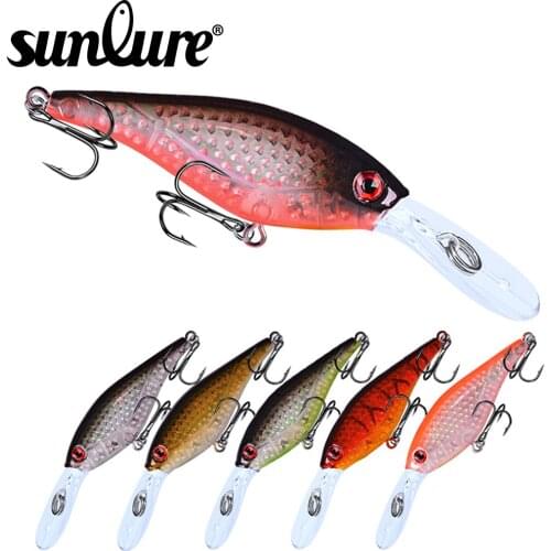 Minnow sunlure 6pc Hard Floating Painting Fishing lure 8.2cm-3.23"/4.5g-0.16oz Hard Bait 6 color Fishing Tackle Treble Hook