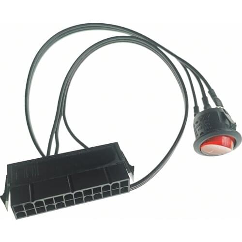 PC Server ATX PSU 24Pin Female Socket Starter Switch Button Power Cable 18AWG Wire Red indicator light Self-Lock Boat Shape 50cm