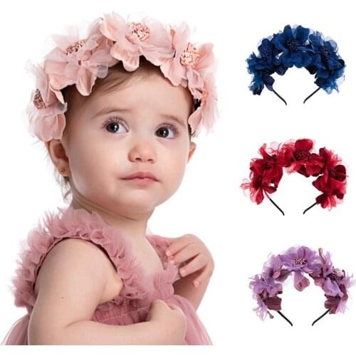 Flower Hair Bands for Girls Hair Accessories Boutique Artificial Organza Floral Headband Princess Party Headwear Safety Headwear