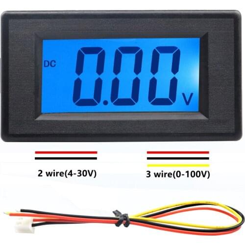 DC 2-Wire 4-30V 3-Wire 0-100V LCD Digital Volt Voltage Panel Meter Monitor Voltmeter Blue Backlight
