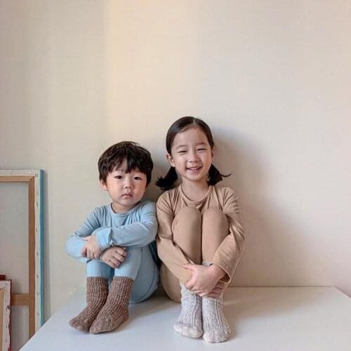 Childrens Pajamas Set 2021 Autumn New Solid Color Simple Modal Boys and Girls' Comfortable Home Clothes Two Piece Set