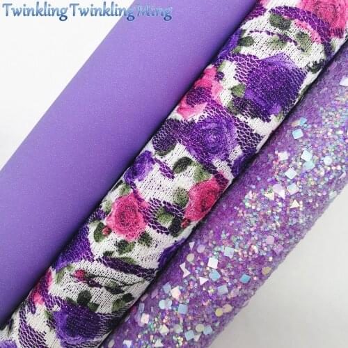 PURPLE Glitter Fabric, Flowers Mesh Glitter Fabric, Synthetic Leather Fabric Sheets For Bow A4 21x29CM Twinkling Ming XM677