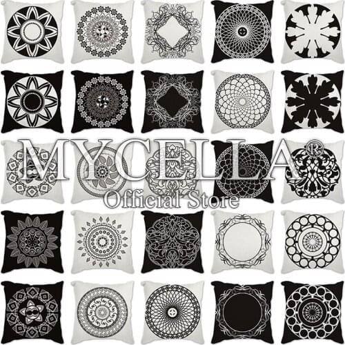 Geometric Cushion Cover Black Polyester Throw Pillow Case Striped Dotted Grid Triangular Vector flowers Cushion Cover Pillowcase