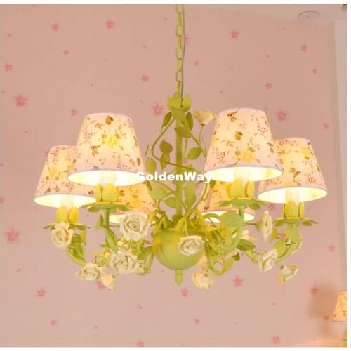 Art Decora Floral Chandelier lamp 3arms/6arms/8arms Lustre Green Color Pendant E14 Pink Cream Ceramic Rose Flower Light Fixture