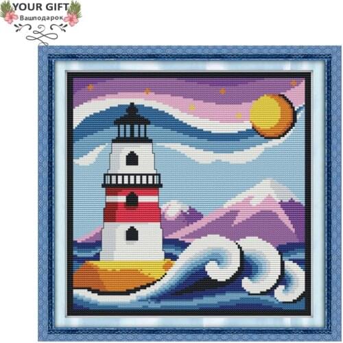 Joy Sunday Lighthouse Home Decor F961 14CT 11CT Counted Stamped Lighthouse Needlework Needlepoint Embroidery DIY Cross Stitch