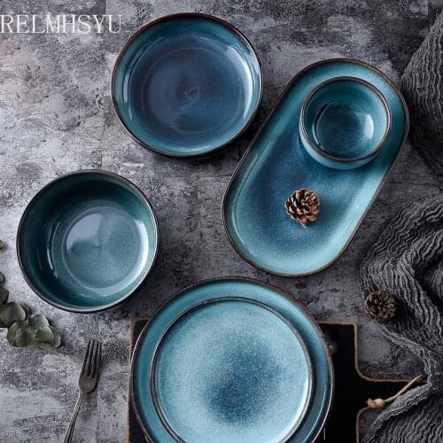 1PC Nordic Style Nordic Style Kiln Ceramic Rice Noodle Bowl Fish Dishes Household Restaurant Tableware