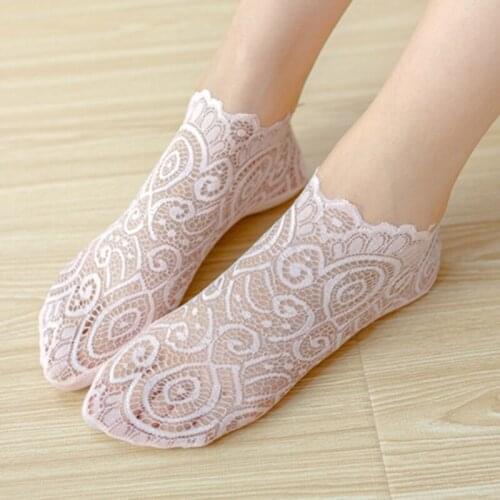 Woman Girls Lace Flower Short Boat Sock Non-slip Short Socks Low Invisible Ankle Transparent Hollow Out Socks Spring Summer