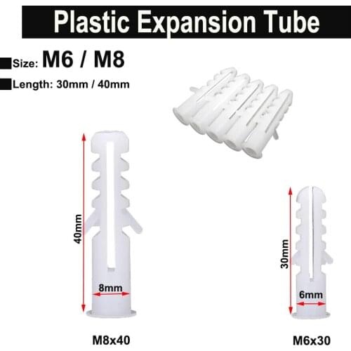 M6 M8 Wall Plastic Wall Anchor Bolts Expansion Pipe Column Concrete Wall Plug Frame Fixings Tube White
