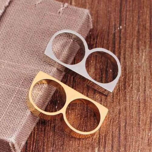 Two Finger Rings Man Metal Hard Ring For Party 2 Fingers Ring Rebellious Ring
