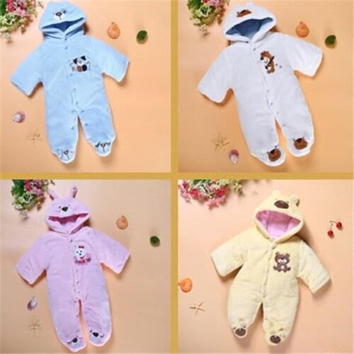 Cute Rompers Newborn Baby Boys Girls Cotton Upset Warm Solid Jumpsuit Cartoon Animal Package The Feet Hooded Winter Jacket