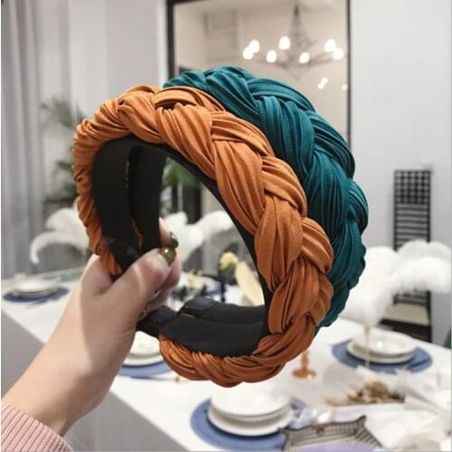 Fashion boutique hair accessories women solid color pleated fabric twist braids wide-band hairbands headband wild hair band New