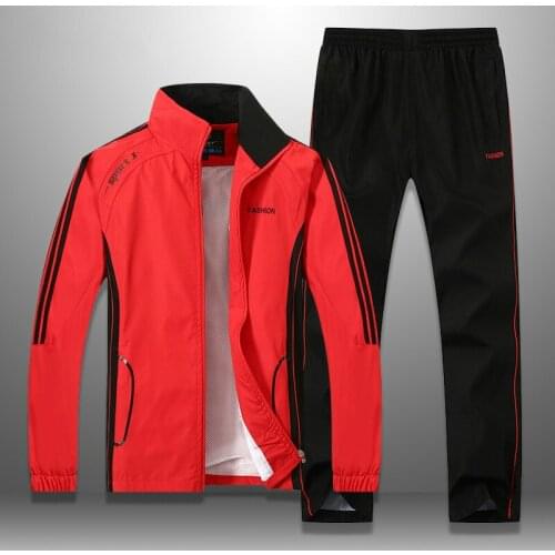Men Tracksuit Striped Autumn Winter Slim Fit Mens Set Windproof Outwear Jacket Sweatpants Two Piece Set Mens Sportswear M-5XL