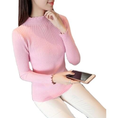 OHCLOTHING The new spring pure Korean Short Sleeved Shirt slim tight sweater turtleneck Pullover female half thread