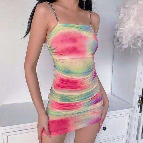 Bodycon dress 2020 Summer Women Tie Dye Printed Stretch Sexy Colorful Sleeveless Dress Women Clubwear women dress vestido