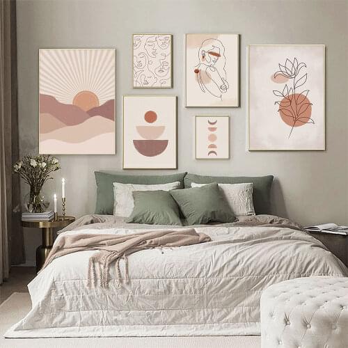 Moon Phases Poster Woman Line Art Print Abstract Sun Landscape Canvas Painting Modern Botanical Wall Picture Living Room Decor