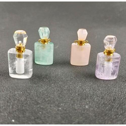 Crystal Perfume Bottle Pendant Natural Semi-precious Stone White Crystal Amethyst Powder Crystal Oil Bottle Pendant for Sale