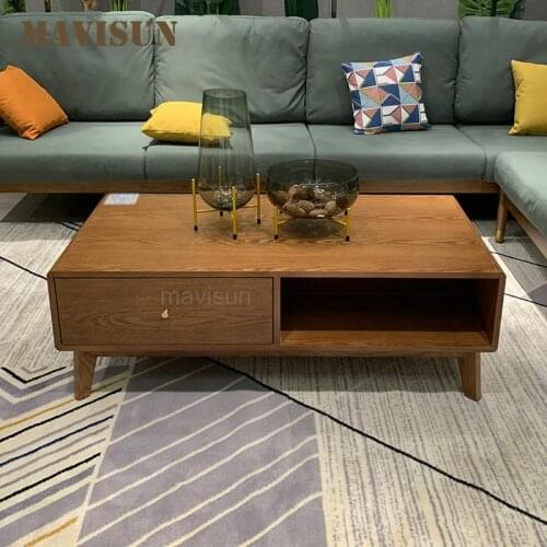 Luxury Living Room Minimalist Center Table And TV Cabinet Sectional Hall Solid Wood Rectangular Coffee Table Modern Furniture
