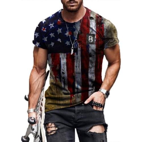 Men Blouse America Flag Printed Skin-friendly Polyester Casual Short Sleeve Tee Tops for Daily Life Short Sleeve Loose Top