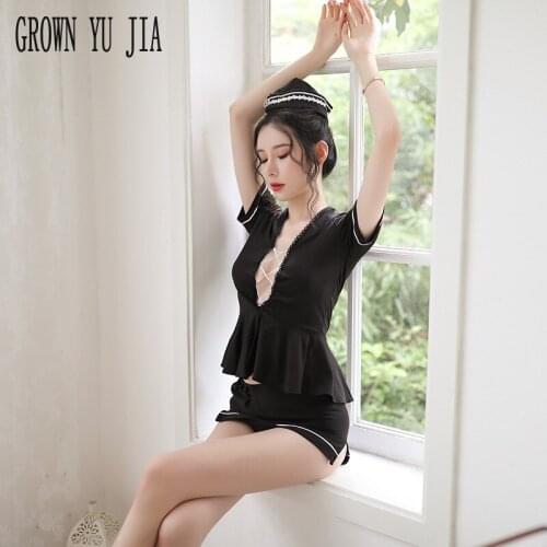 Sexy Police Uniform Erotic Woman Police Costume Short Skirt Set Hot Naughty Lingerie Porno Binding Open Bra Stewardess Cosplay