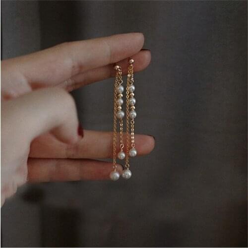 Liemjee Tassel Pearl 14k Gold Filled Earrings Fashion Personality Party Jewelry For Women Feature Namour Charm Gift All Seasons