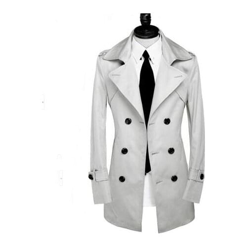 Grey medium-long slim trench coat men double breasted overcoat long sleeve mens clothing fashion spring autumn plus size S - 9XL