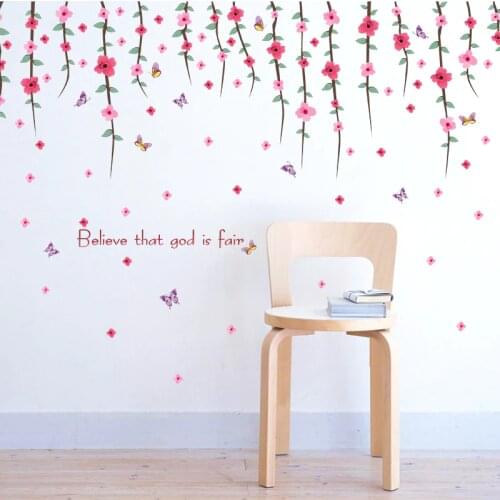 Modern Flower Vine Butterfly Wall Stickers for Living Room Bedroom Home Decoration Wardrob Background Party Decals Kids Room PVC