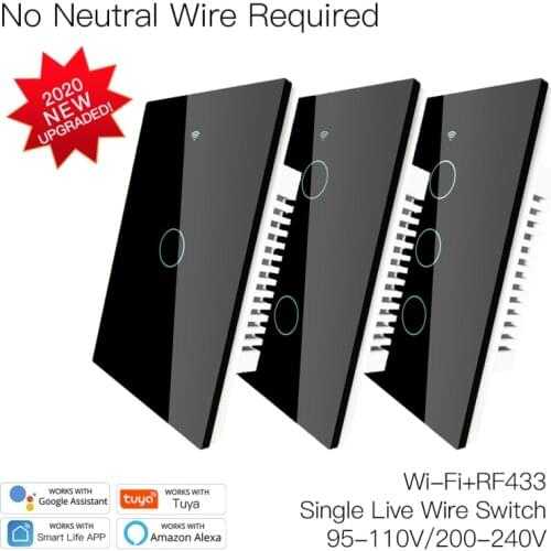 US 120 Version WIFI+RF433 No Neutral Smart Switch Single Fire Smart Life/Tuya App Via Alexa Google Home App Control 110/220V