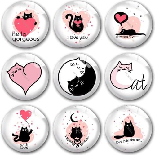 Handmade Lovely Cute Cat Pet Valentines Day Round Photo Glass Cabochons Demo Flat Back DIY Jewelry Making Findings Accessory