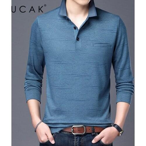 UCAK Brand Striped Long Sleeve T Shirt Men Clothes Spring Autumn New Arrivals Cotton Streetwear Pockets T-Shirt Clothing U5392