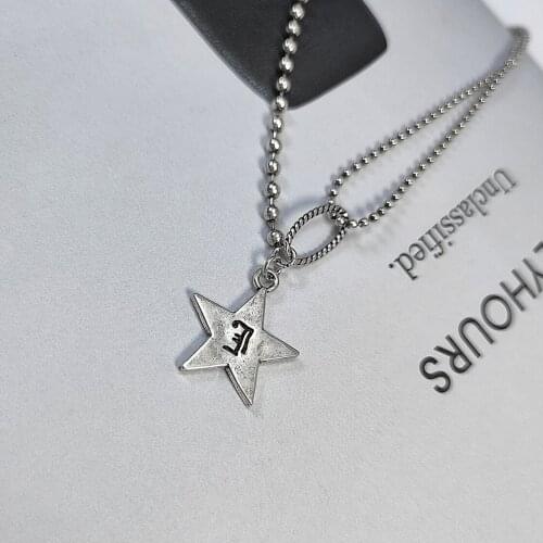 Sterling Silver Vintage Asymmetry Necklace for Women Couple New Fashion Elegant Stars Pendant Clavicle Chain Jewelry