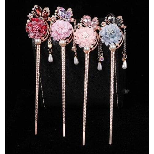Hanfu Vintage Headdress Flower Hairpin Super Fairy Antiquity Tassel Step Shake Hair Clip Women Girls Handwork Hair Accessories