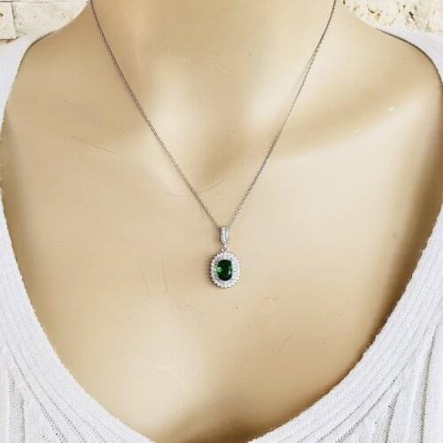 Green Shiny Stone 925 Sterling Silver Necklace Women Girls Gift Jewelry Accessories Fashion Handmade Elegant Chain