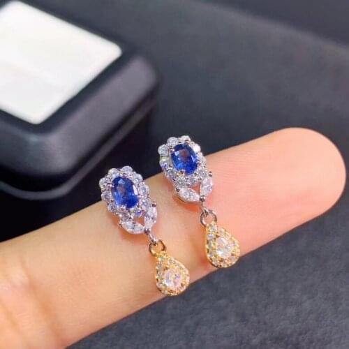 Lovely Stamen vitality water drop Natural blue sapphire drop earrings 925 silver natural gemstone earrings women gift jewelry
