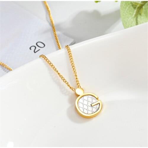316L Stainless Steel Embossed G Letter Round Necklace English Letter Pendant Ladies Necklace No Fade