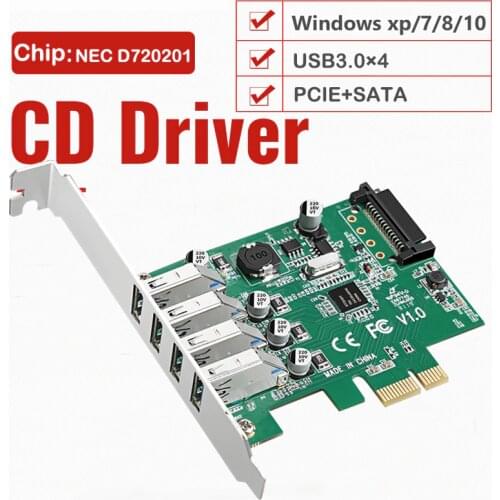 4 port PCI-E to USB 3.0 HUB Pcie USB 3.0 Expansion Card 5 Gbps Speed Pci Express Control Adapter Support WIN10/8/7/xp/SATA Power