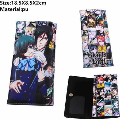 Anime Black Butler Leather Long Wallet Sebastian Cie Button purse Card Holders Layers PU Boys Girls Coin Cartoon Handbag otaku